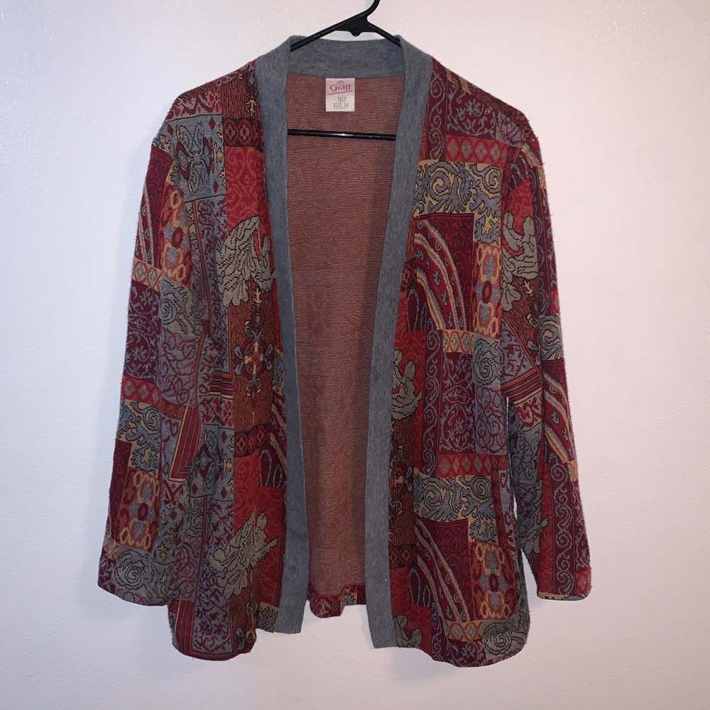 Vintage Graff Californiawear Tapestry Open Cardigan Size 14
